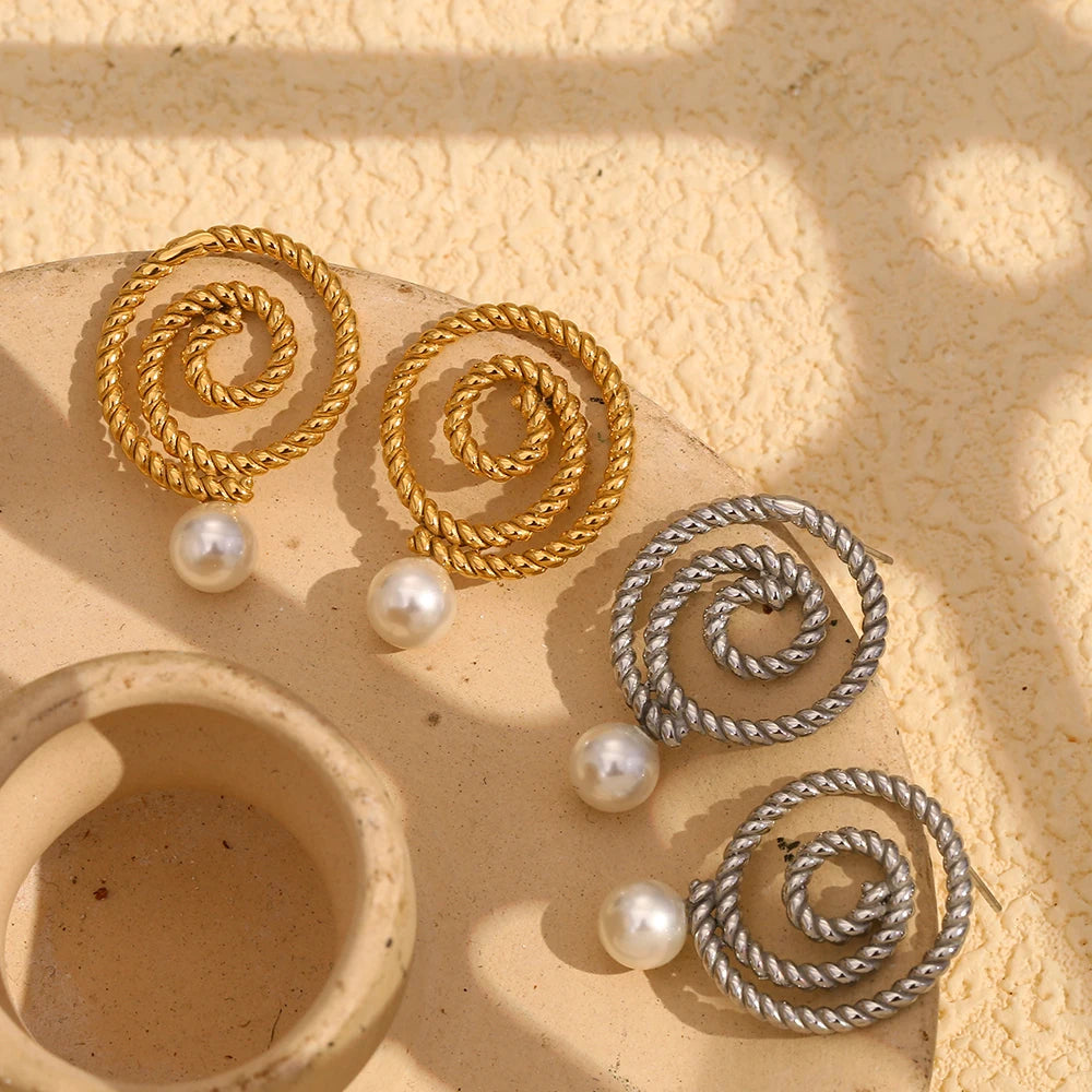 Spiral Ring Pearl Earrings Party