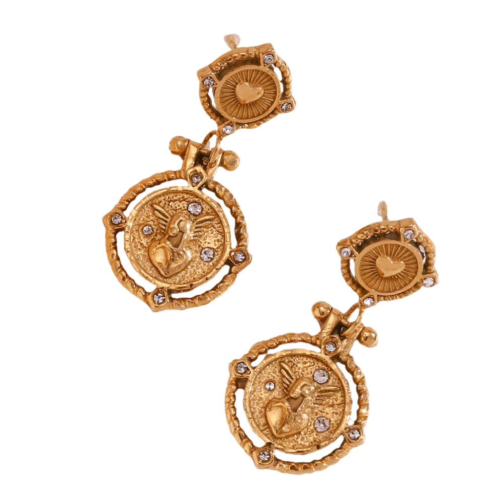 Heart Key Coin Drop Earrings