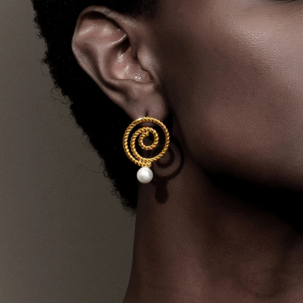 Spiral Ring Pearl Earrings Party