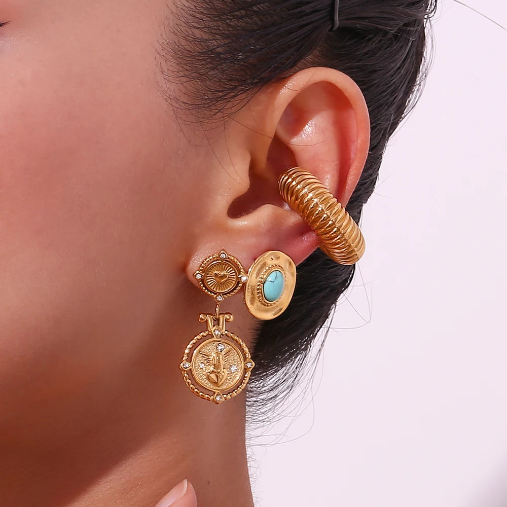 Heart Key Coin Drop Earrings