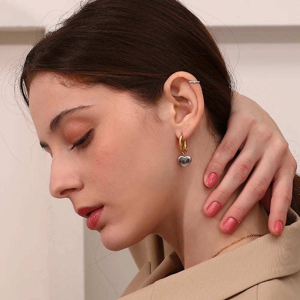 Silver Heart Drop Earrings