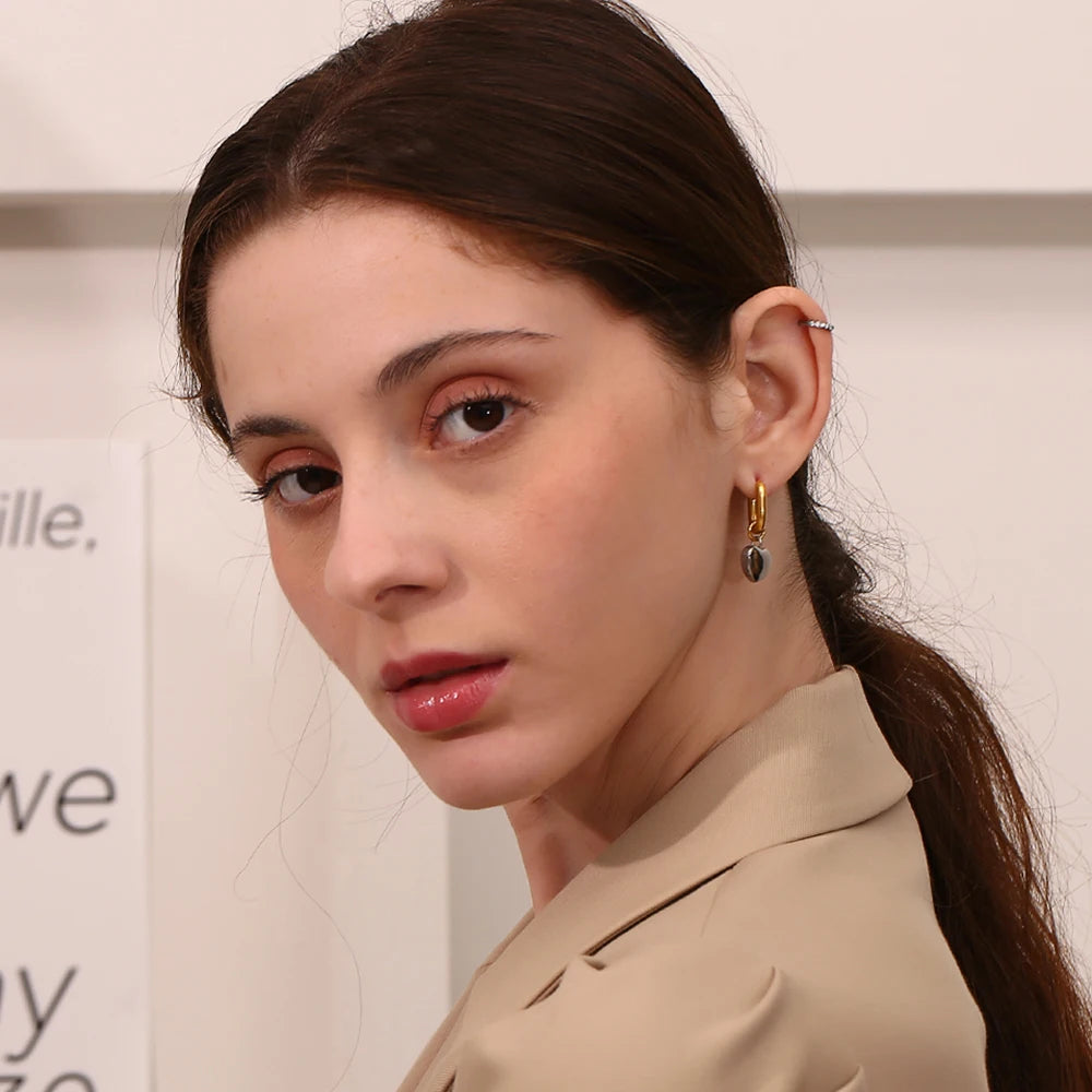 Silver Heart Drop Earrings