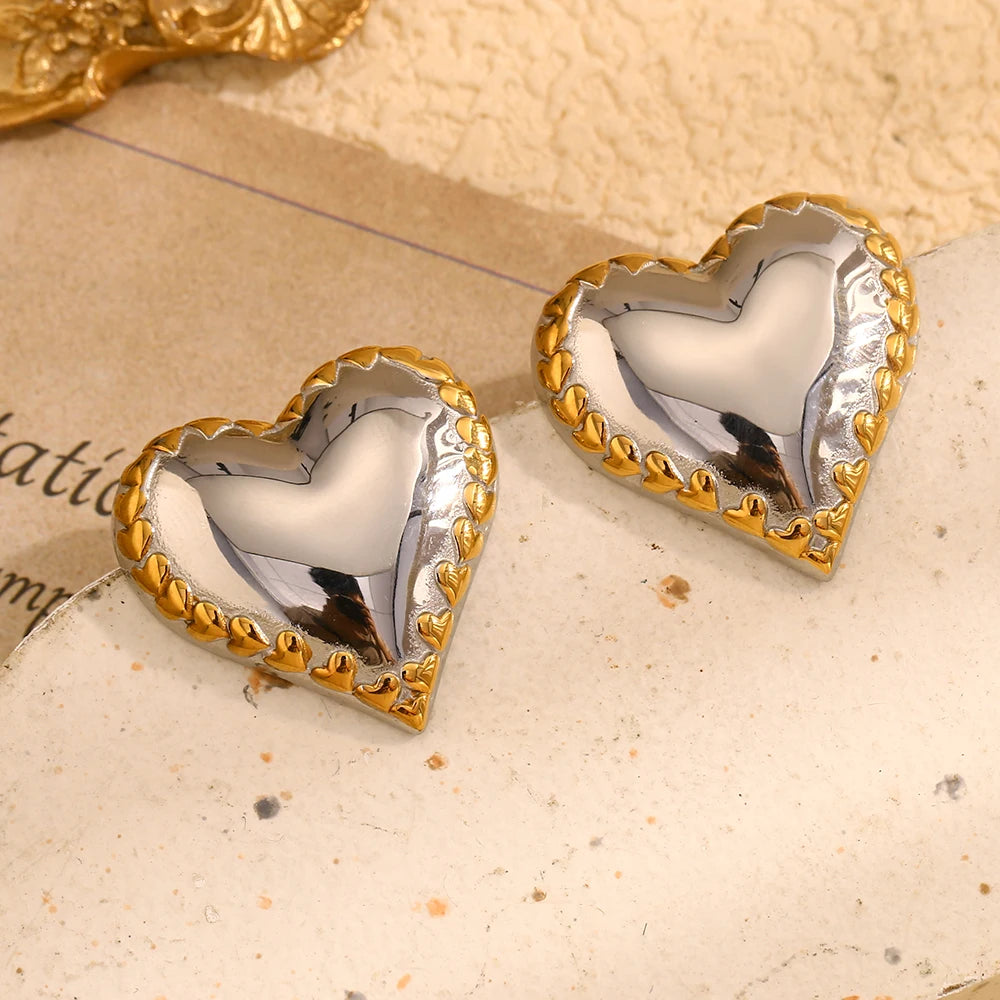 Mixed Color Heart Stud Earrings