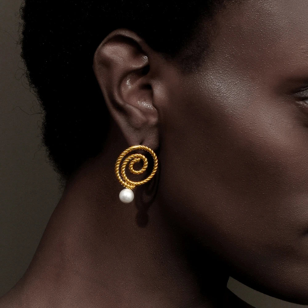 Spiral Ring Pearl Earrings Party